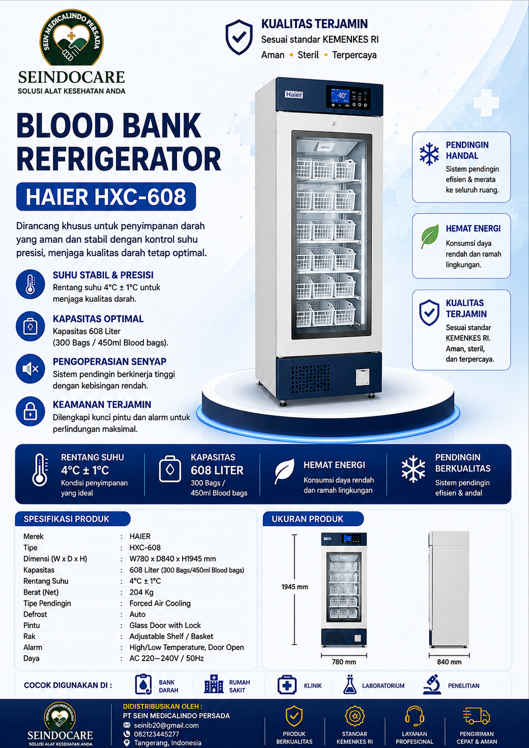 🩸 Blood Bank Refrigerator HAIER HXC-608