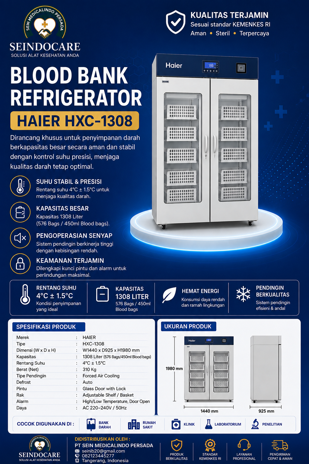 🩸 Blood Bank Refrigerator HAIER HXC-1308