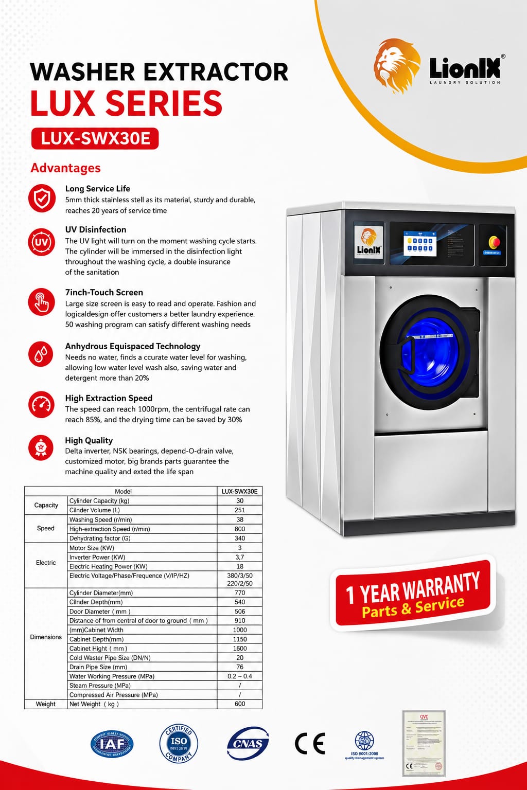 WASHER EXTRACTOR LIONIX LUX 30 KG